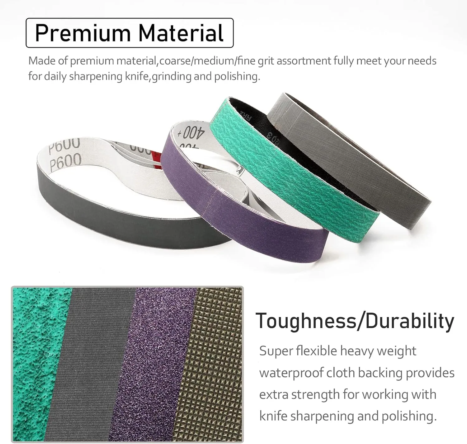 1 x 18 Inch Sanding Belts,Knife Sharpening Belt Kit Fits Work Sharp Blade Grinder Attachment of Ken Onion Edition Knife & Tool Sharpener,2 PCS Each of 120, 240, 400, 600,1000 2500 Grits,12-Pack