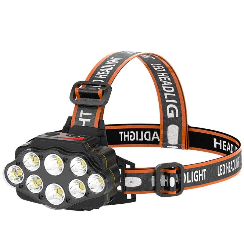 100000 lumens the brightest 8 LED waterproof headlight Built-in 2pcs 18650 battery USB rechargeable