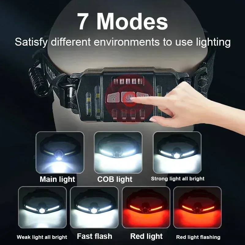 100000LM 7 Modes XPE COB Sensor 270¡ã Wide Angle Headlight Dual Light Head Torch High Power LED Headlamp
