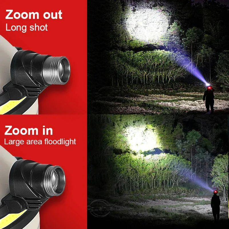 100000LM 7 Modes XPE COB Sensor 270¡ã Wide Angle Headlight Dual Light Head Torch High Power LED Headlamp