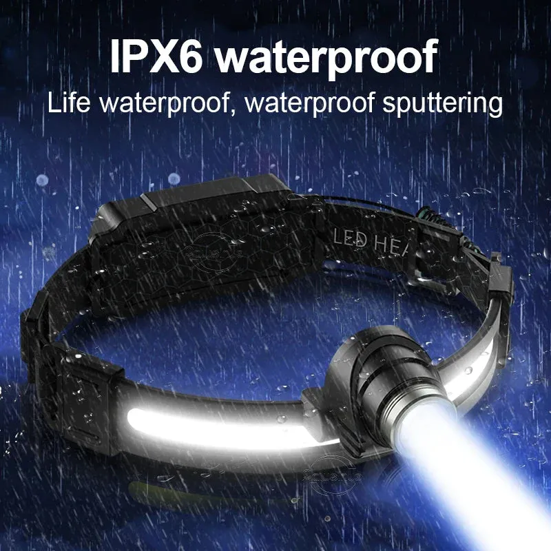 100000LM 7 Modes XPE COB Sensor 270¡ã Wide Angle Headlight Dual Light Head Torch High Power LED Headlamp
