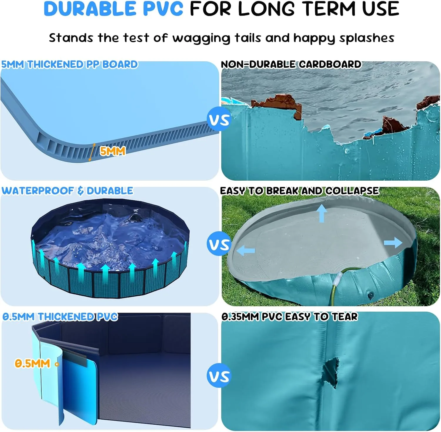 107'' Foldable Dog Pool, Kiddie Pool, Heavy Duty Non-Slip Plastic Pet Wading Pool for Large Dogs, Indoor and Outdoor Kids Pet Dog Bathtub