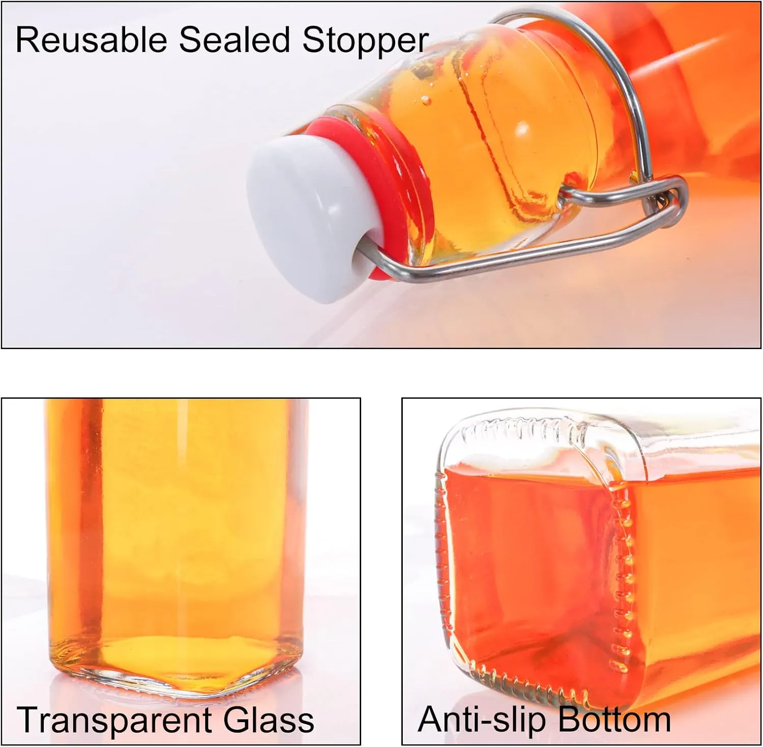 12 Pack 8.5oz Swing Top Glass Bottles, 250ML Square Bottles with Airtight Stoppers for Kombucha, Kefir, Vanilla Extract, Beer(Bonus Gaskets, Labels and Funnel)