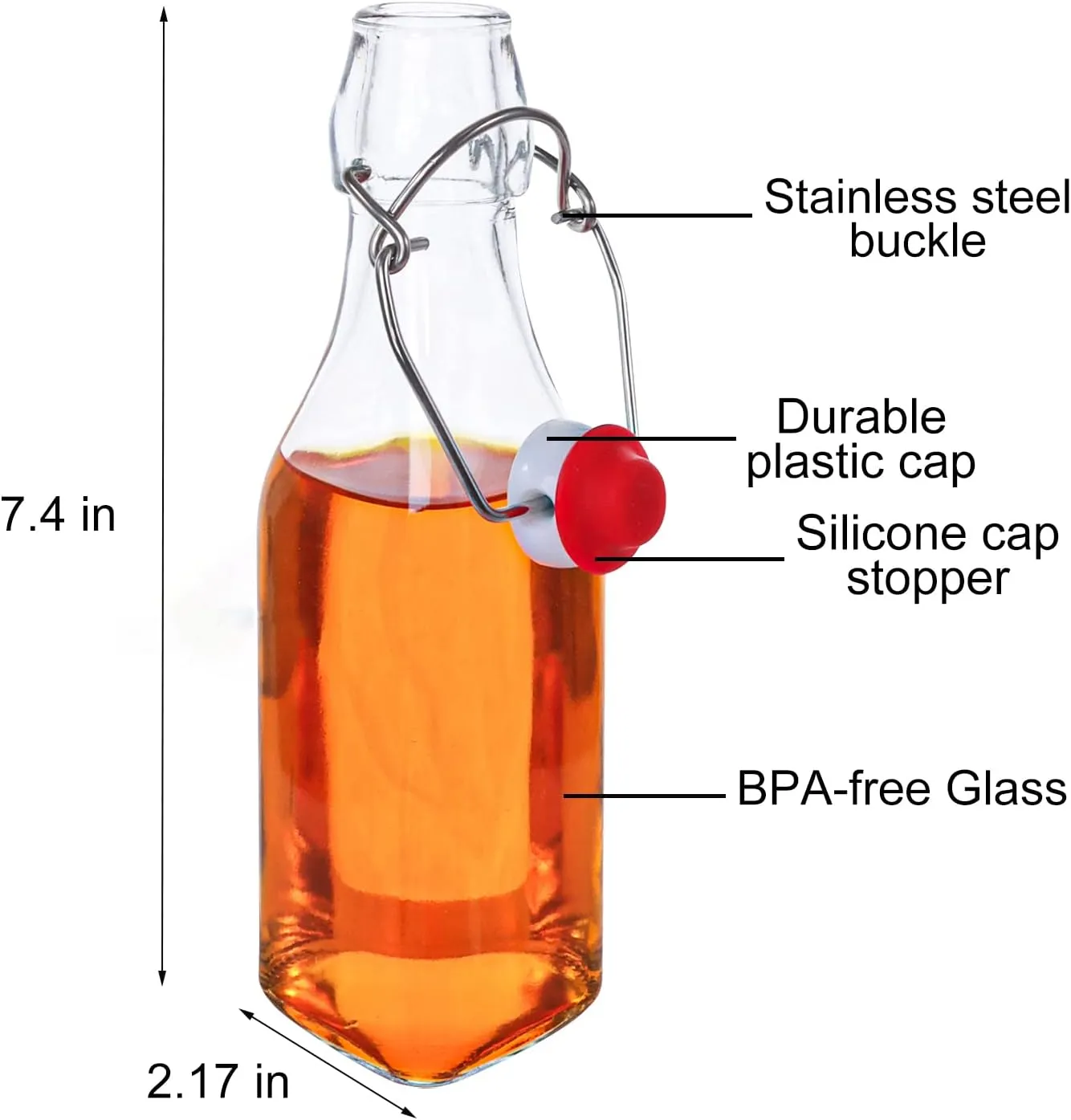 12 Pack 8.5oz Swing Top Glass Bottles, 250ML Square Bottles with Airtight Stoppers for Kombucha, Kefir, Vanilla Extract, Beer(Bonus Gaskets, Labels and Funnel)