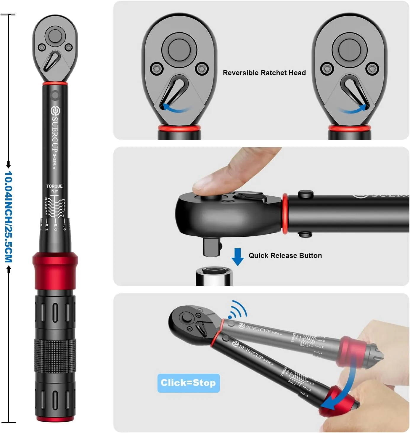 1/4-Inch Drive Click Torque Wrench, 18 PCS Bike Torque Wrench Set 3-25Nm, Dual-Direction Adjustable 72 Tooth Click Torque Wrench, Used for Bicycle Maintenance