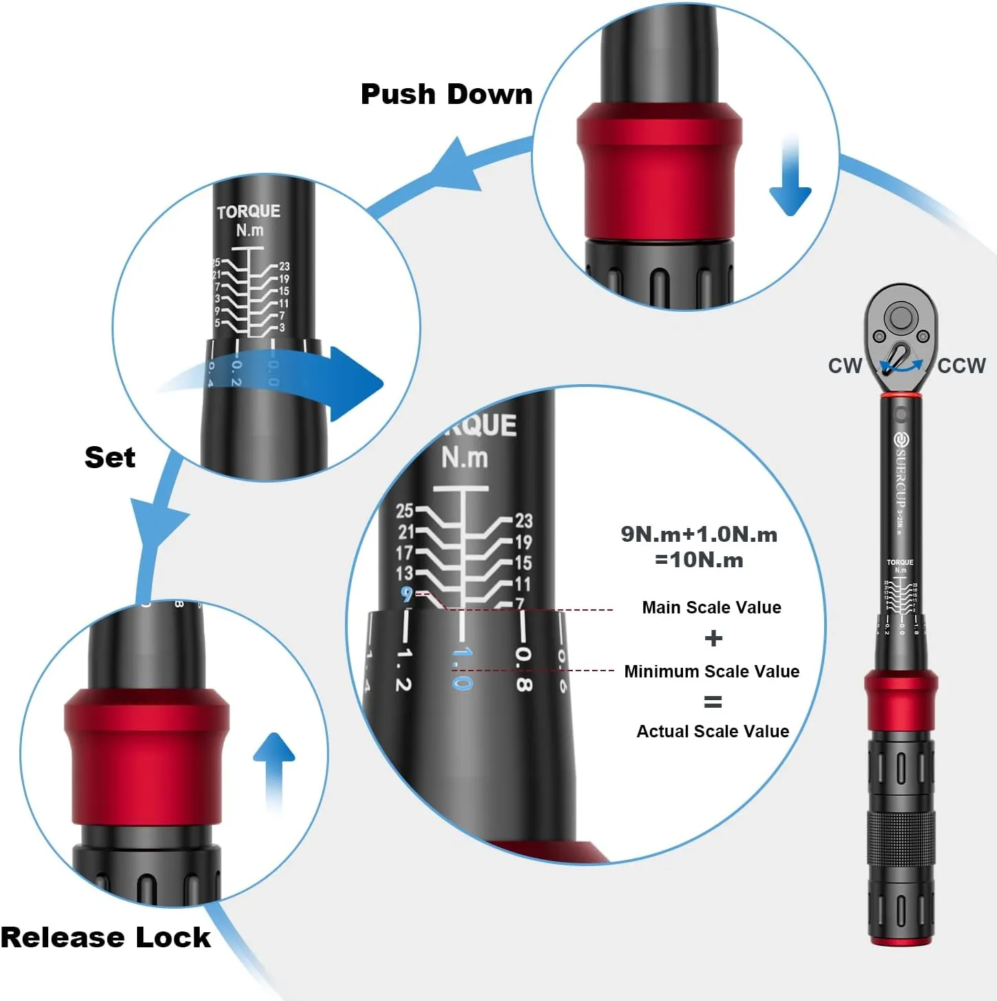 1/4-Inch Drive Click Torque Wrench, 18 PCS Bike Torque Wrench Set 3-25Nm, Dual-Direction Adjustable 72 Tooth Click Torque Wrench, Used for Bicycle Maintenance