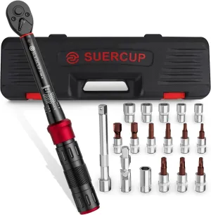 1/4-Inch Drive Click Torque Wrench, 18 PCS Bike Torque Wrench Set 3-25Nm, Dual-Direction Adjustable 72 Tooth Click Torque Wrench, Used for Bicycle Maintenance