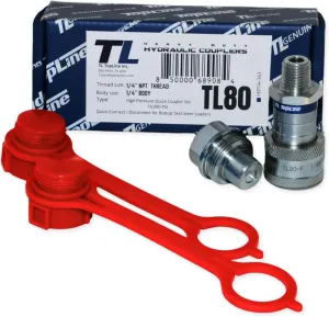 1/4" Body Hydraulic Quick Connect Coupler Set | 1/4" NPT Thread | 10,000 PSI High Pressure | Heavy-Duty Industrial | Dust Caps Included | Compatible with C-604 Style Fittings | Model TL80