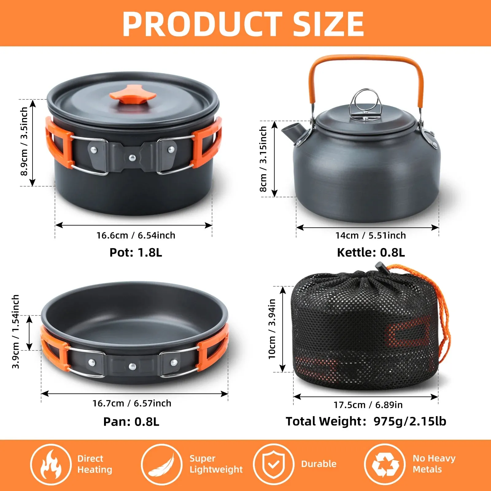 16pc Premium Camping Cooking Set for 2-3 People