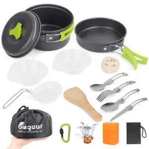 16pcs Camping Cookware Backpacking Stove Mess Kit, Pots and Pans Set, Backpacking Supplies Survival Gear