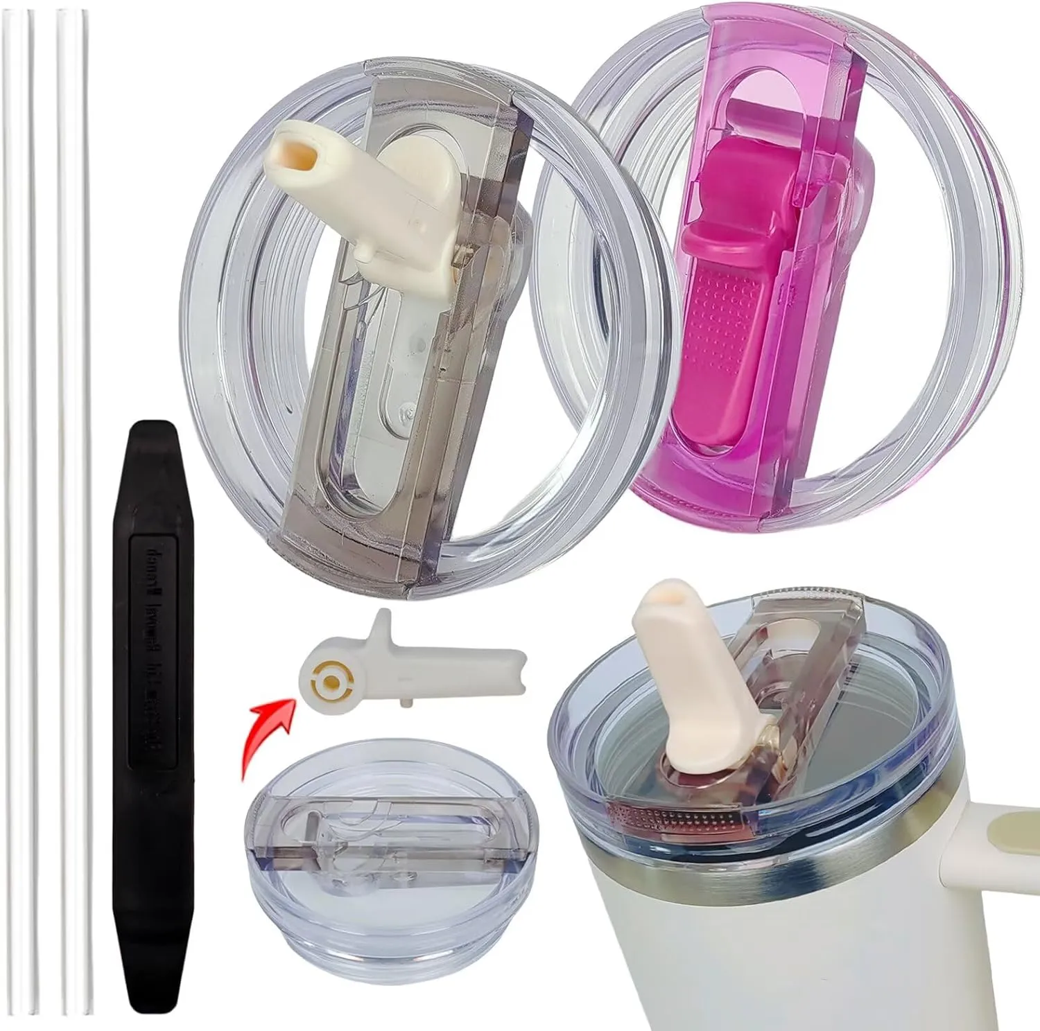 2 Pack 40 oz Tumbler Detachable Flip Straw Lid Replacement Fit for Stanley Quencher ProTour,Leak Proof Lid Compatible with Stanley Cup,No Spill Flip Top Tumbler Cover for Stanley Cup Accessories