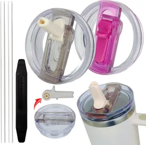 2 Pack 40 oz Tumbler Detachable Flip Straw Lid Replacement Fit for Stanley Quencher ProTour,Leak Proof Lid Compatible with Stanley Cup,No Spill Flip Top Tumbler Cover for Stanley Cup Accessories