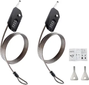 2 Pack Adjustable Combination Lock, Flexible Retractable Steel Locking Cable Trail Camera, 6.6ft Long Cable Lock for Luggage Suitcase Helmet Black