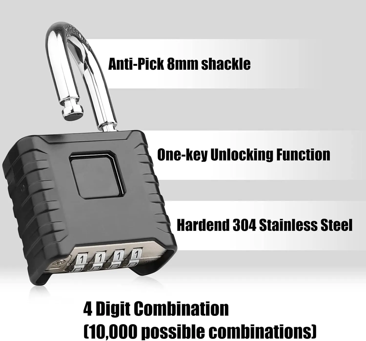 2 Pack Heavy Duty Combination Padlock [One-Touch Unlock], Diyife Large Outdoor Weatherproof Padlock, High Security, Design of Hidden Password Suitable for Locker, Home, School, Garage (Black Silver)