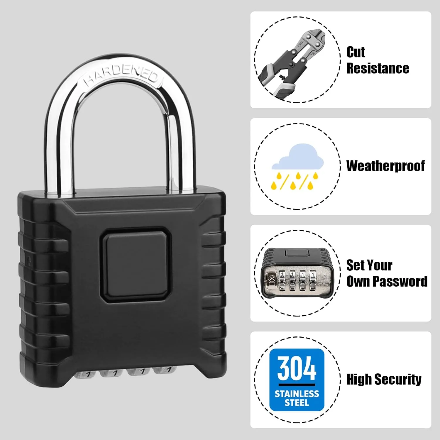 2 Pack Large Combination Padlock [One-Touch Unlocking], Diyife® Heavy Duty Outdoor Weatherproof Padlock Design of Hidden Password, High Security for Locker, Gym, Garden, Fences, Garage, Black