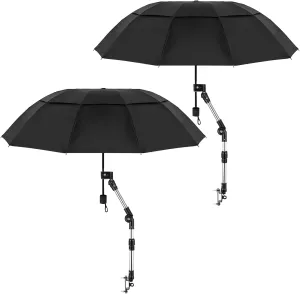 2 Pcs Large Double Canopy Beach Umbrella with Adjustable Clamp Inverted Golf Portable Compact Sun Umbrella for Chair Stroller Golf Cart Patio Fishing