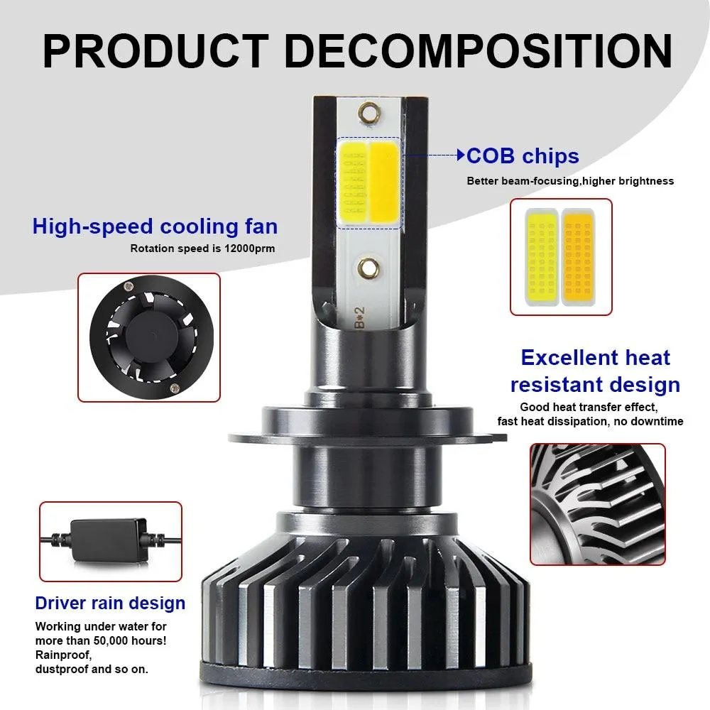 2 Pieces 3000K 6500K White Yellow H11 Led Headlight Bulbs Car H8 H9 H11 9005 HB3 9006 HB4 H7 H3 LED Fog Light Bulb LED Auto Lamp