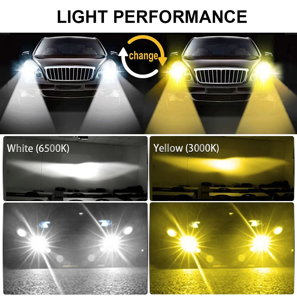 2 Pieces 3000K 6500K White Yellow H11 Led Headlight Bulbs Car H8 H9 H11 9005 HB3 9006 HB4 H7 H3 LED Fog Light Bulb LED Auto Lamp