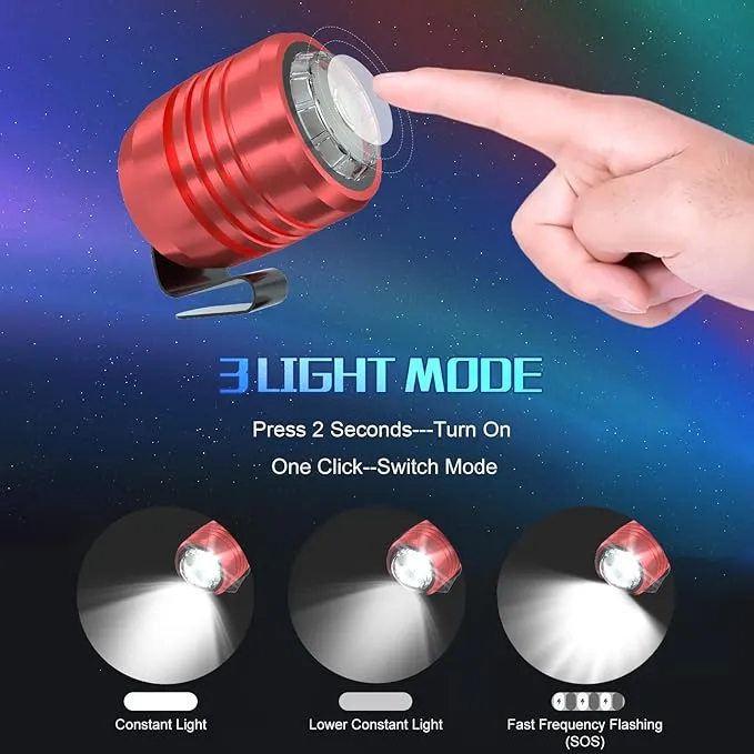 2 Rechargeable Headlights for Croc Charms, Flashlight Attachment Accessories Kids Girl Boy Women Men Sandals, Clip on Clog Headlamp Shoe Decoration Charms, Red