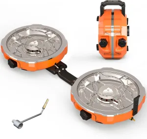 20,000 BTUs 2 Burner Propane Camping Stove, Portable Folding Camp Stove with Adjustable Burners, Regulator and Carrying Bag, Dual Gas Stoves Easy Carrying Handle for Tailgating, Camping, BBQ