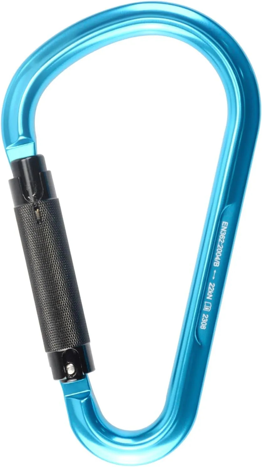 22kN Large Aluminum Auto Locking Ladder Hook, Professional CE Certified Heavy Duty Lightweight Carabiner for Outdoor Tower Climbing, Aerial Work, Rescue, D Ring Clip w/Huge Opening Gate