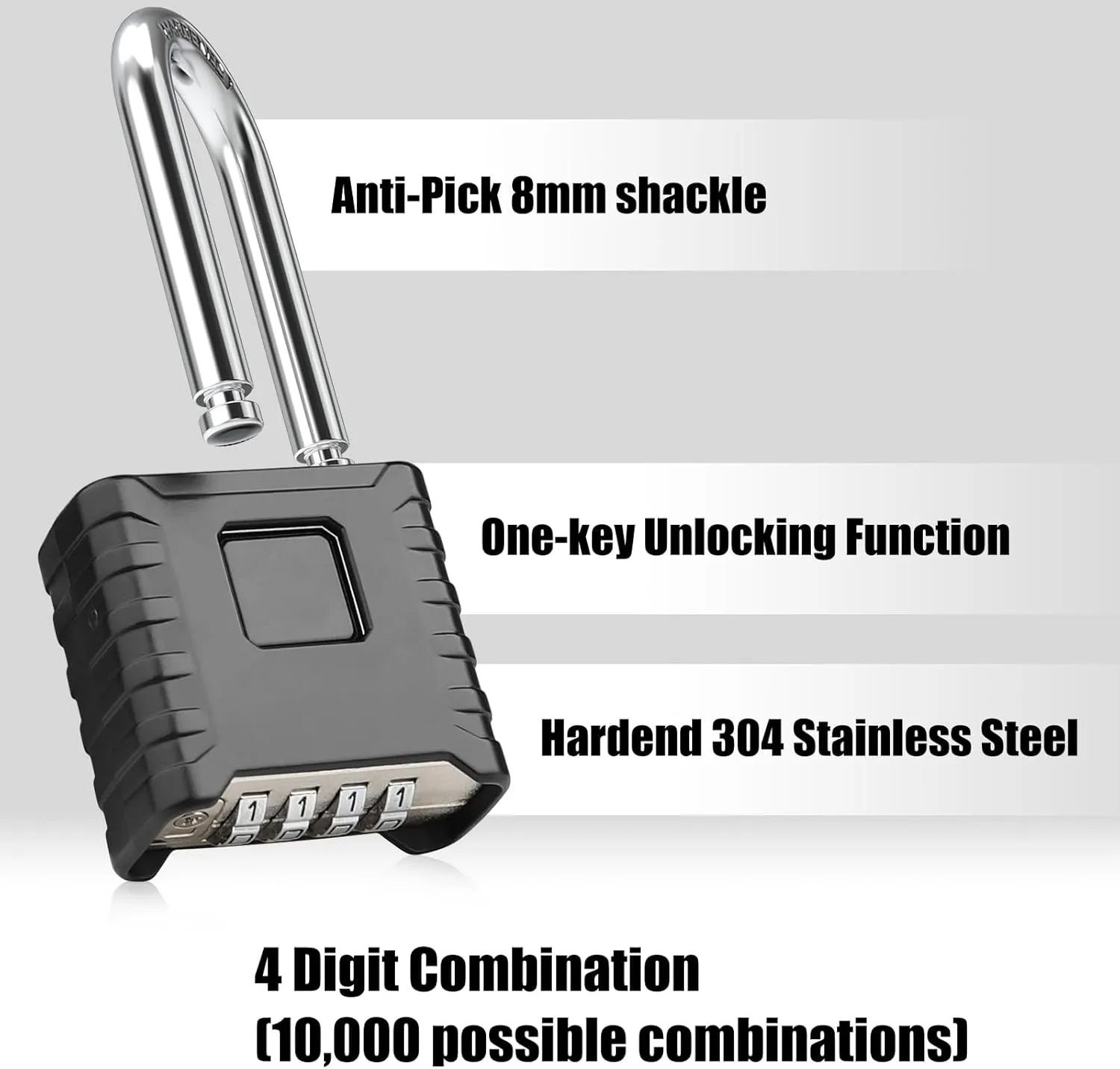2.3in Long Shackle Combination Padlock, Diyife Large Heavy Duty Outdoor Padlock [One-Touch Unlocking] [Weatherproof] Design of Hidden Password, High Security for Locker, Gym, Garden, Fences