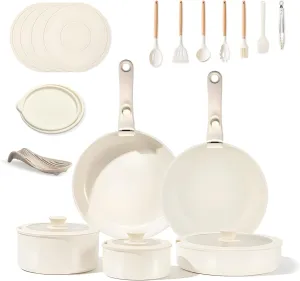 24 Pcs Pots and Pans Set Non Stick,Kitchen Ceramic Cookware Set with Removable Handle,Stackable Pans and Pots Set,Oven Usable, Suitable for Induction Cooktops, Gas Cooktops,Cream White