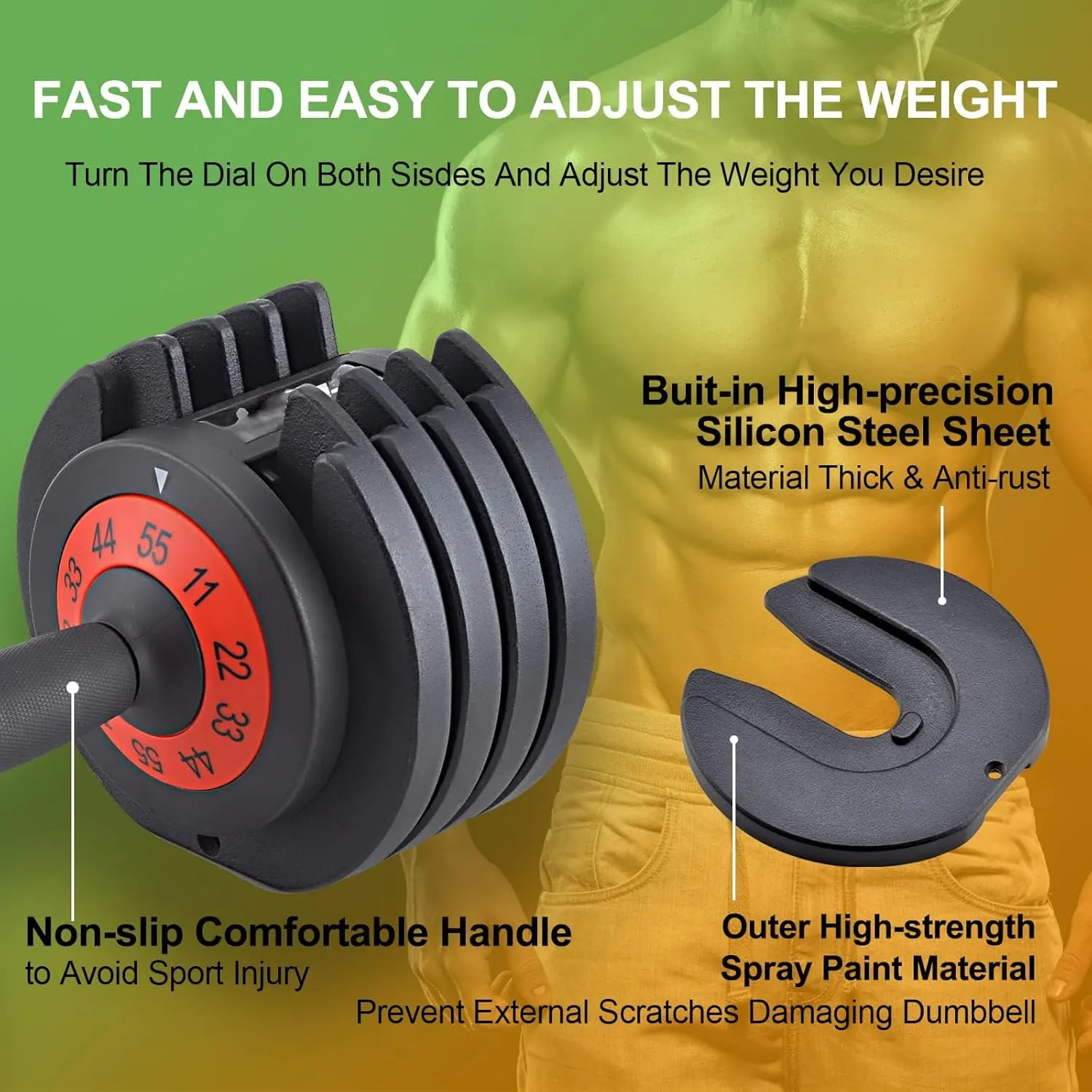 25/55LB pair Adjustable Dumbbell Weights, 5 in 1 Weights Dumbbell with Anti-Slip Metal Handle, Suitable for Home Gym Exercise Equipment