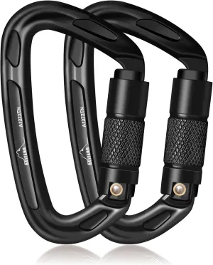 25KN Auto Locking Carabiner - UIAA Certified Heavy Duty Climbing Carabiners for Rock Climbing, Camping, Rappelling, Hunting, Rescue Equipment - Professional Carabiner Clips (Black)