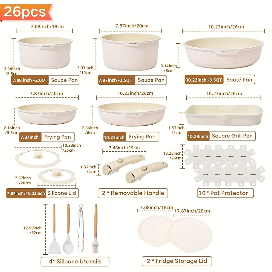 26/16pcs Nonstick Detachable Pot Set Induction Cookware
