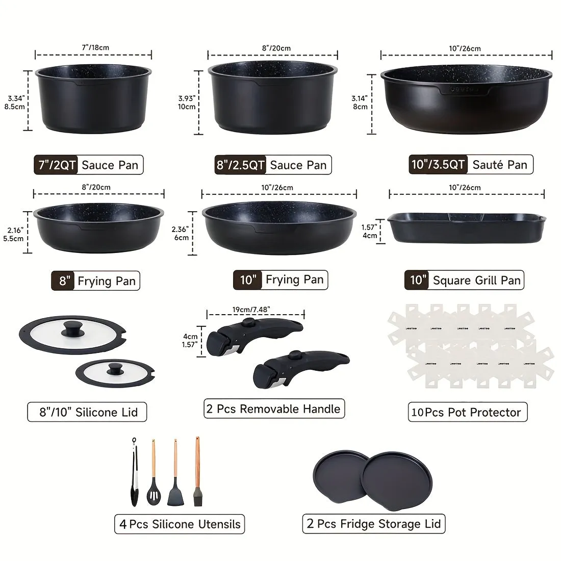 26/16pcs Nonstick Detachable Pot Set Induction Cookware