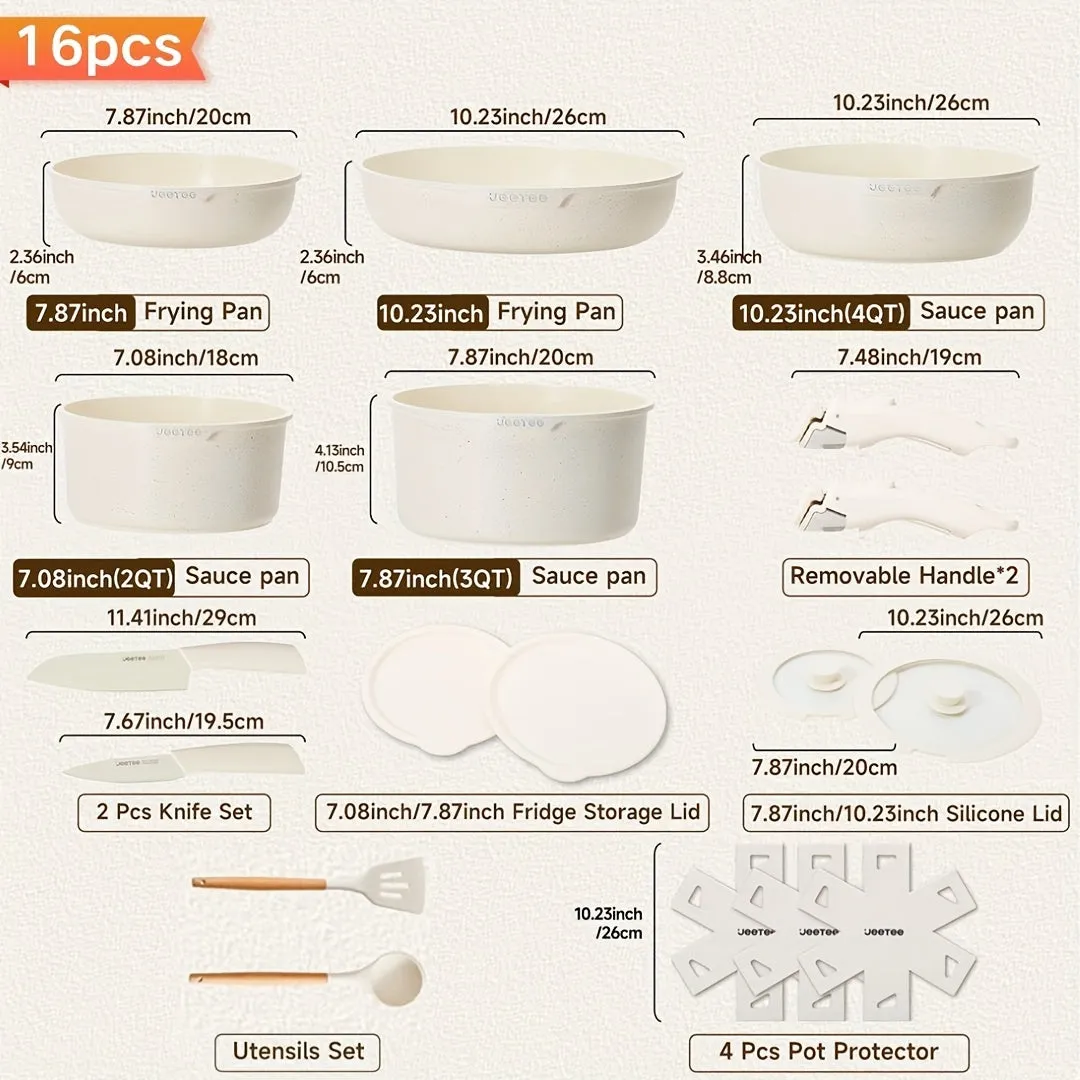 26/16pcs Nonstick Detachable Pot Set Induction Cookware
