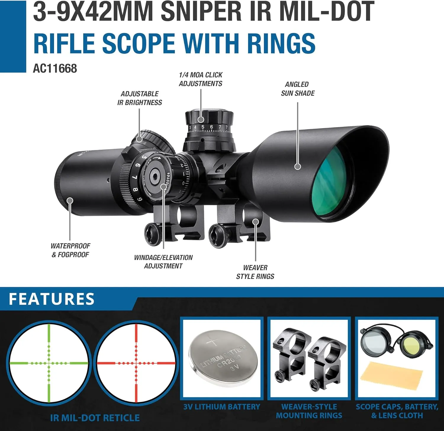 2nd Generation Precision Riflescope with Illuminated Reticle Side Adjustable Parallax for Long Range Shooting & Hunting