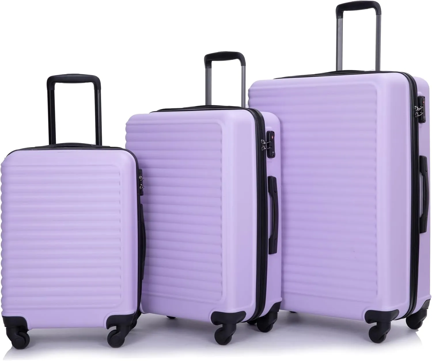3 Piece Hardshell Luggage Sets Lightweight Suitcase with 2 Hooks, 360 Degree Spinner Wheels, TSA Lock for Travel (20"/24"/28") Lavender Purple As Shown One Size