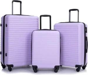 3 Piece Hardshell Luggage Sets Lightweight Suitcase with 2 Hooks, 360 Degree Spinner Wheels, TSA Lock for Travel (20"/24"/28") Lavender Purple As Shown One Size