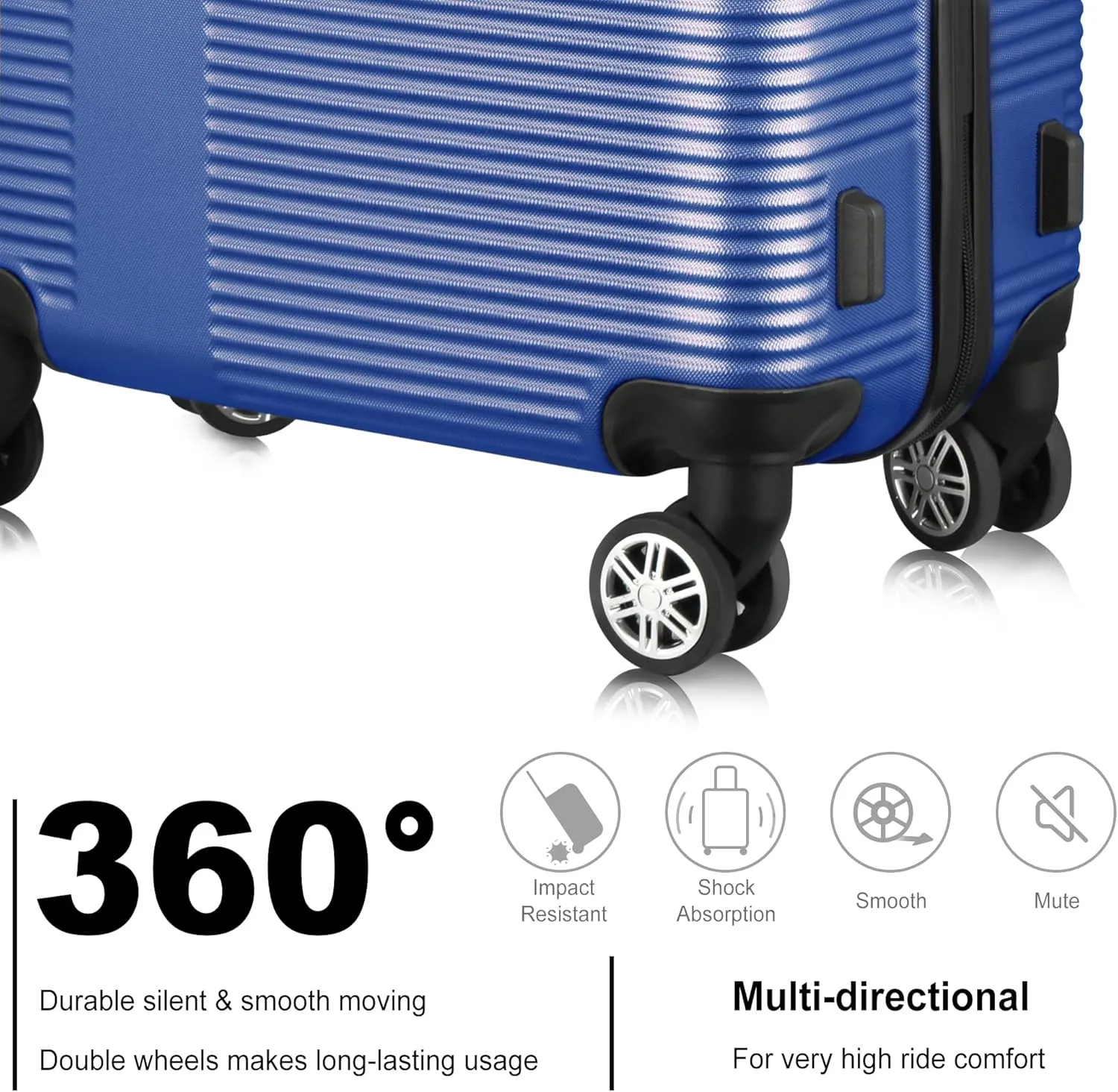 3 Piece Luggage Set with TSA Lock, Durable Lightweight Cross Stripe Suitcase Hardshell Luggage Set with Hooks and 360 Degree Spinner Wheels (20in/24in/28in) Blue As Shown One Size