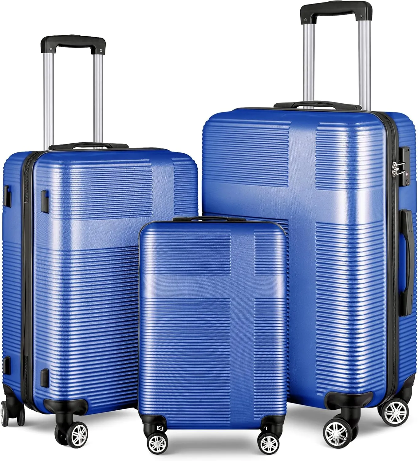 3 Piece Luggage Set with TSA Lock, Durable Lightweight Cross Stripe Suitcase Hardshell Luggage Set with Hooks and 360 Degree Spinner Wheels (20in/24in/28in) Blue As Shown One Size