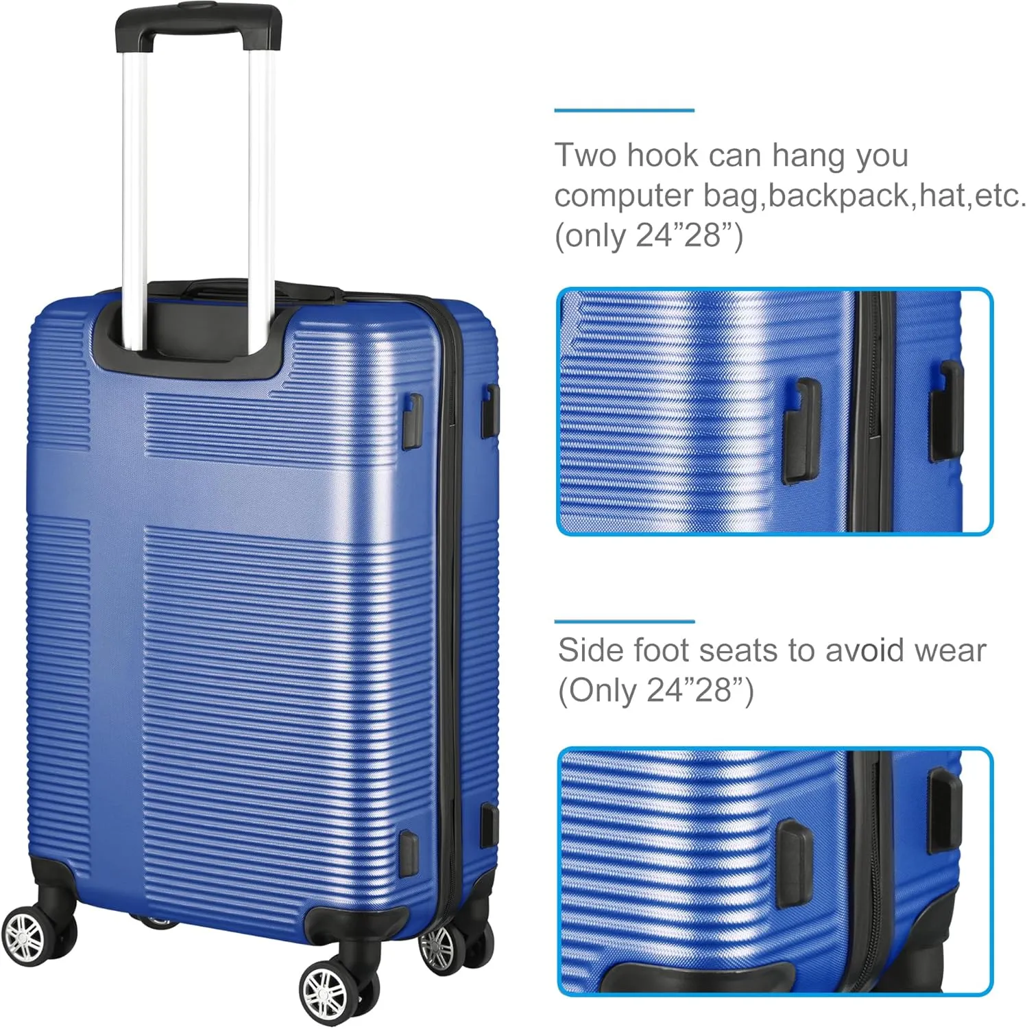 3 Piece Luggage Set with TSA Lock, Durable Lightweight Cross Stripe Suitcase Hardshell Luggage Set with Hooks and 360 Degree Spinner Wheels (20in/24in/28in) Blue As Shown One Size