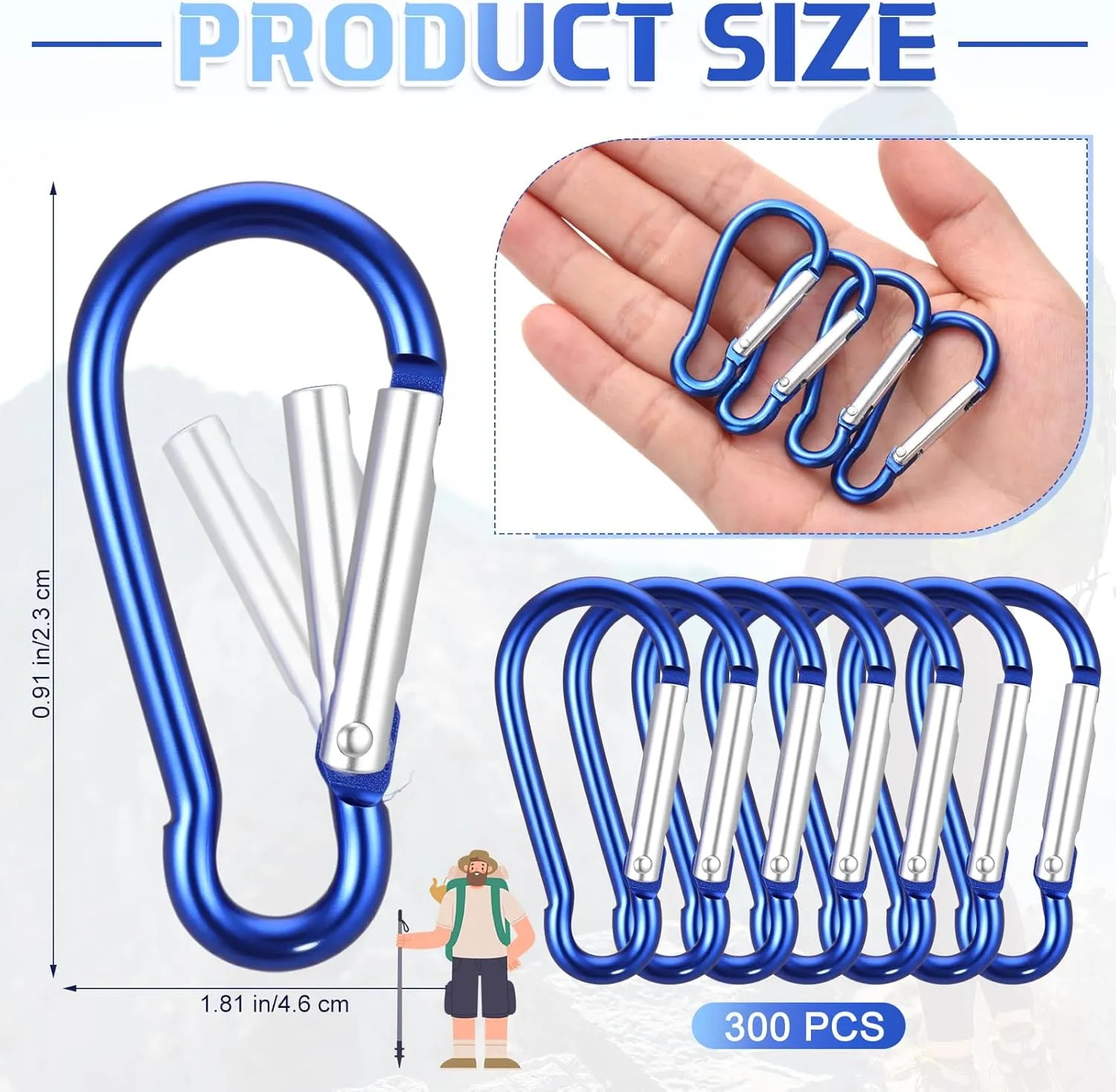 300 Pcs 2" Carabiner Bulk Spring Snap Hooks Bulk Aluminum Alloy Clip Keychain for Hanging Camping Hiking Traveling Fishing Outdoor Activities