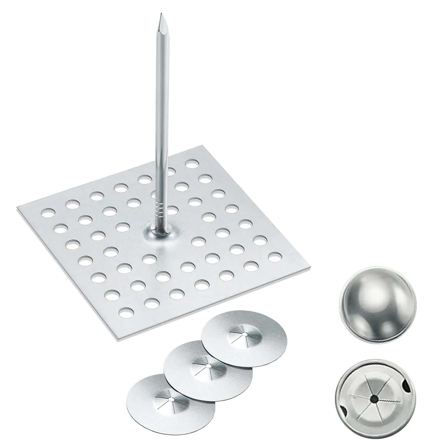 300pcs/100set Perforated Insulation Pins, 1.5 Inch Self Locking Round Insulation, Aluminum Insulation Hangers Cap Washers, for Foam Board Wall Floor Ceiling (300pcs)