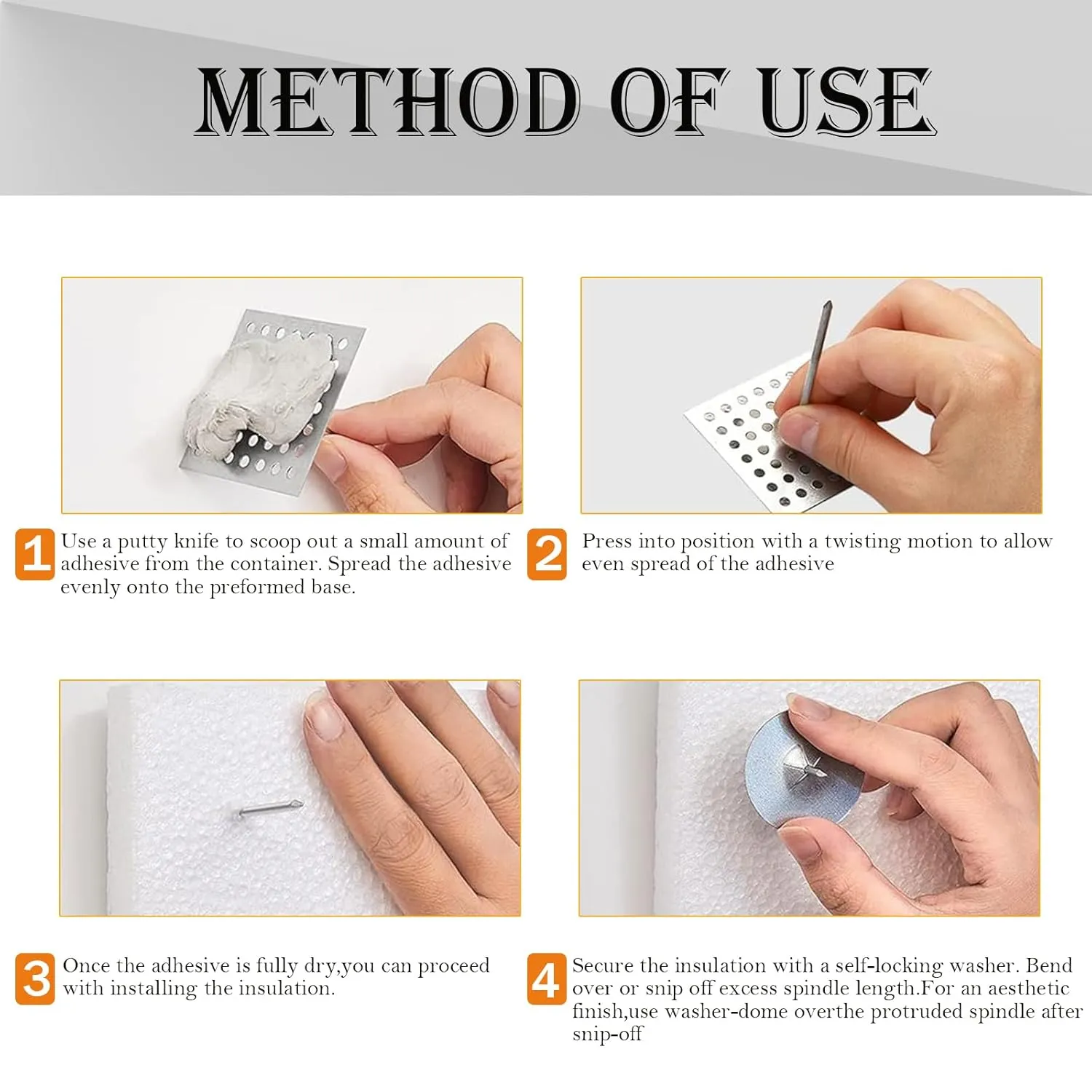 300pcs/100set Perforated Insulation Pins, 1.5 Inch Self Locking Round Insulation, Aluminum Insulation Hangers Cap Washers, for Foam Board Wall Floor Ceiling (300pcs)