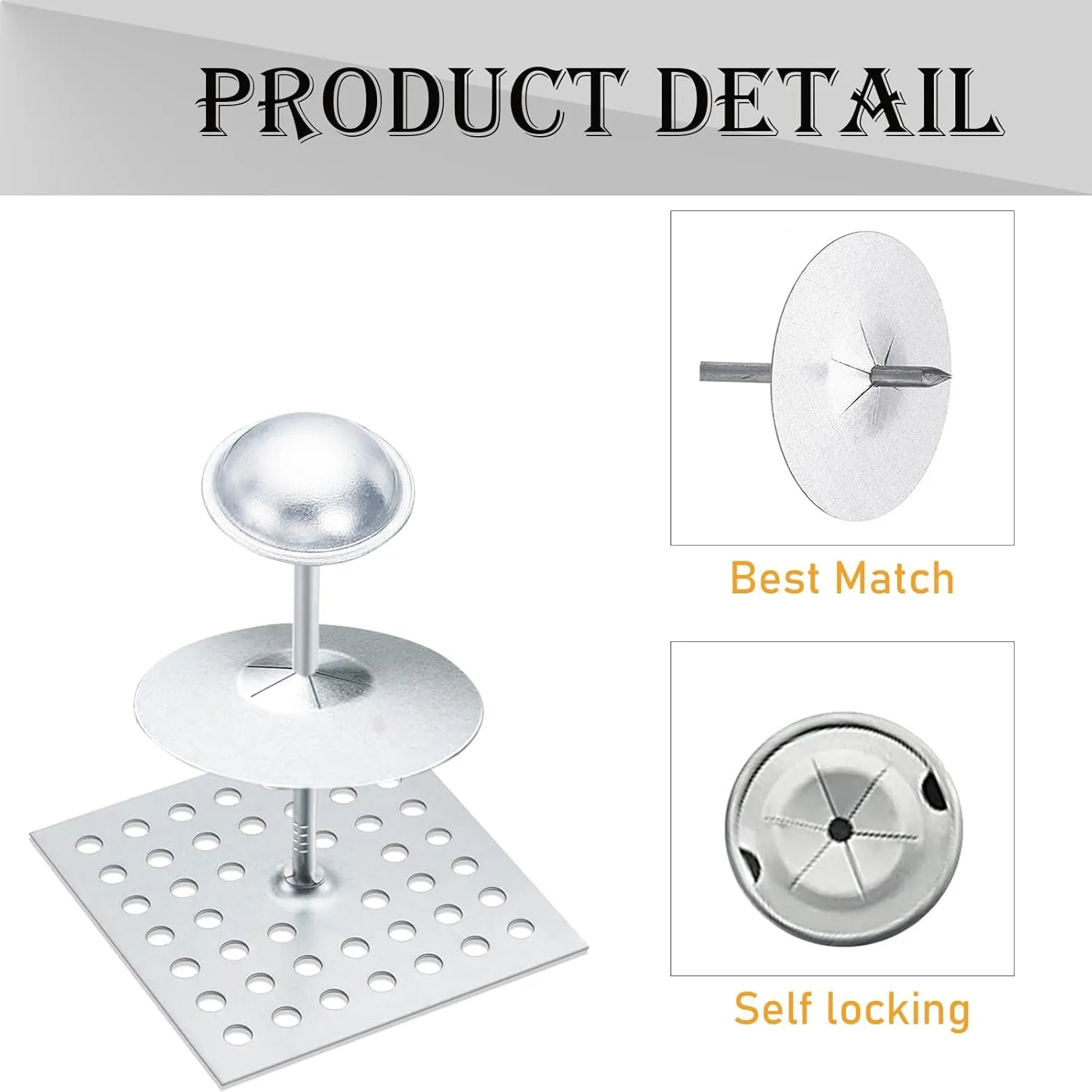 300pcs/100set Perforated Insulation Pins, 1.5 Inch Self Locking Round Insulation, Aluminum Insulation Hangers Cap Washers, for Foam Board Wall Floor Ceiling (300pcs)