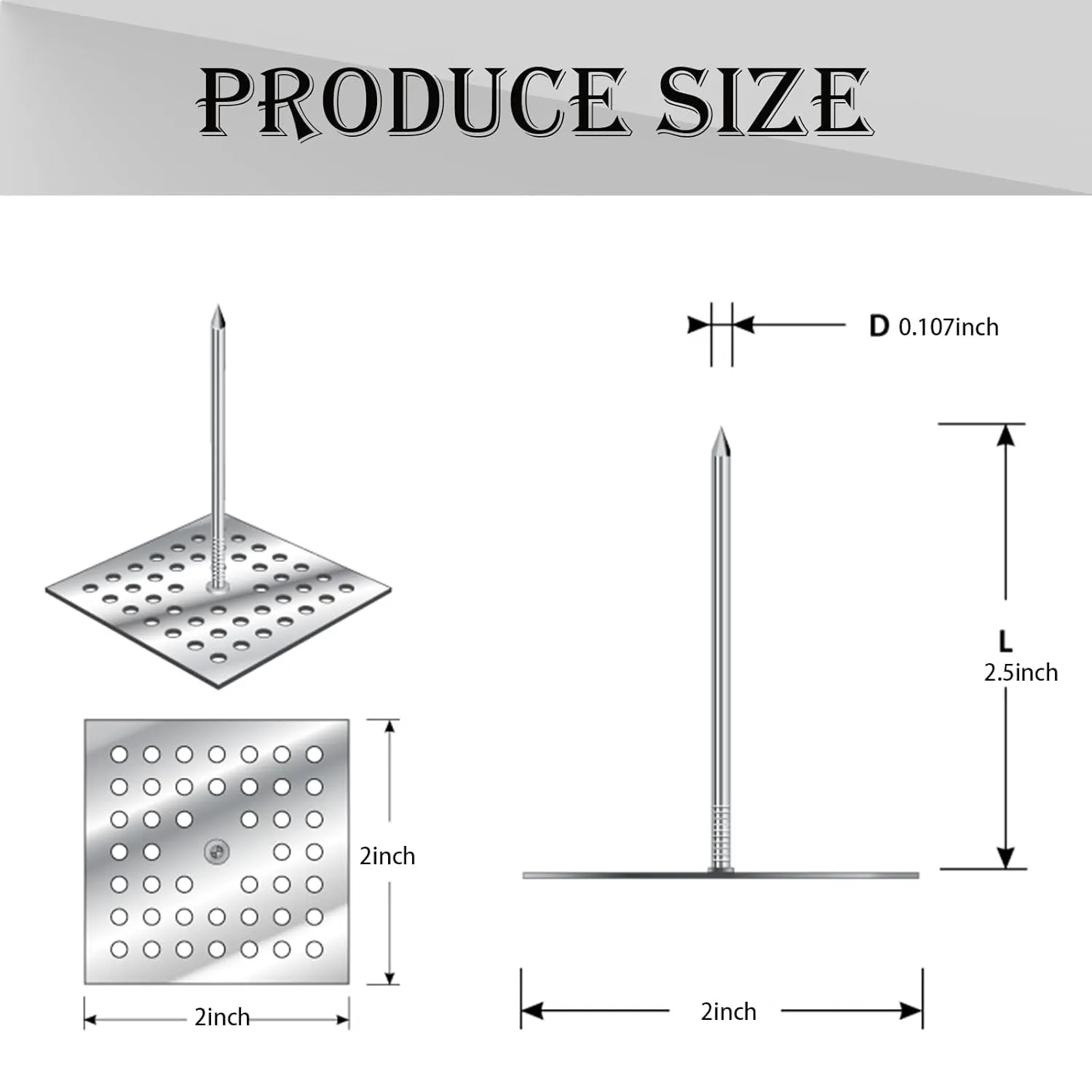 300pcs/100set Perforated Insulation Pins, 1.5 Inch Self Locking Round Insulation, Aluminum Insulation Hangers Cap Washers, for Foam Board Wall Floor Ceiling (300pcs)