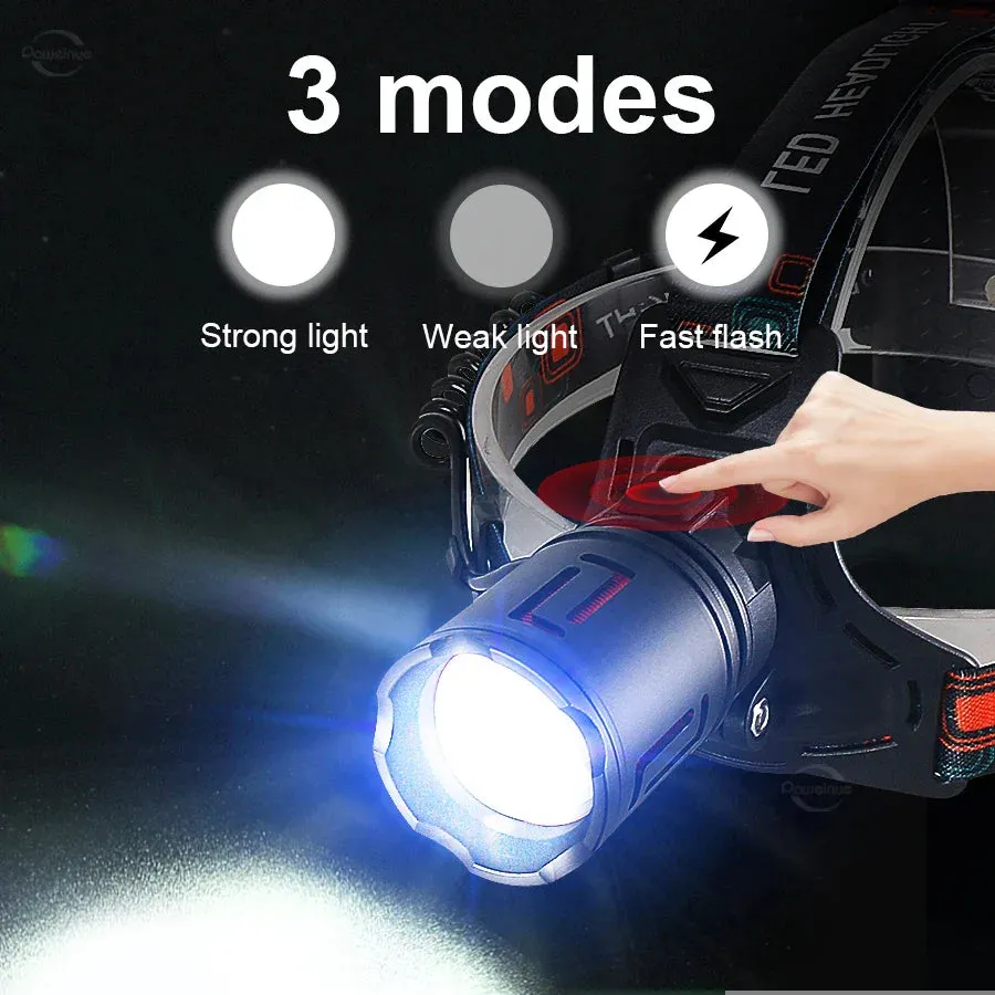 300W 100000LM Zoom White Laser LED Headlamp With 3pcs 18650 Rechargeable Batteries Super Bright 3500m Long Range Alloy Headlamp Power Bank Tail Light with Bike Graphics