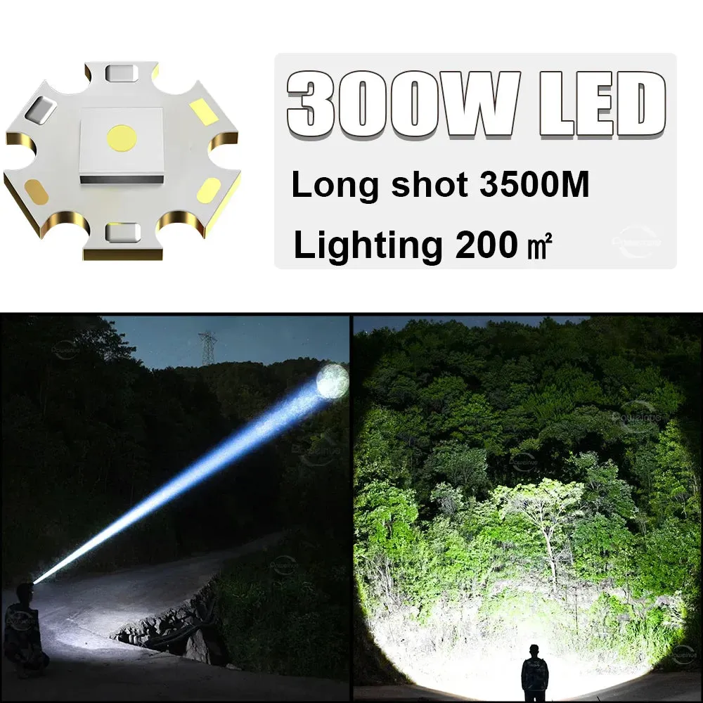 300W 100000LM Zoom White Laser LED Headlamp With 3pcs 18650 Rechargeable Batteries Super Bright 3500m Long Range Alloy Headlamp Power Bank Tail Light with Bike Graphics