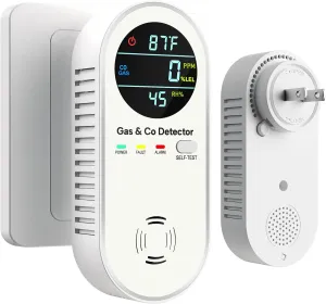 4-in-1 Natural Gas Leak Detector & Carbon Monoxide Detectors - Carbon Monoxide Detectors Plug in - Natural, Propane, Co & Gas Detector, Temperature & Humidity Detectors for Home, RV (White)
