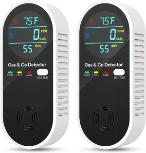 4-IN-1 Natural Gas Leak Detector & Carbon Monoxide Detectors with Natural, Propane, Co & Gas Leak Detector - Carbon Monoxide Detectors Plug in - Temperature & Humidity Detectors for Home, RV (2 Packs)