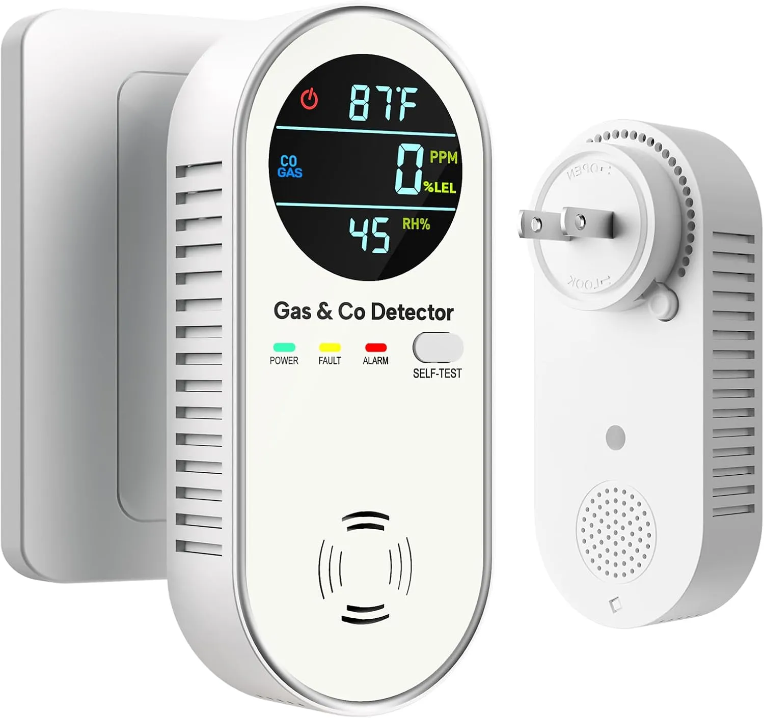 4-in-1 Upgraded Natural Gas Leak & Carbon Monoxide Detectors - Carbon Monoxide Detectors Plug in - Natural Gas, Propane, Co Detector, Temperature & Humidity Detectors for Home, RV (White)