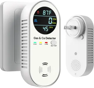 4-in-1 Upgraded Natural Gas Leak & Carbon Monoxide Detectors - Carbon Monoxide Detectors Plug in - Natural Gas, Propane, Co Detector, Temperature & Humidity Detectors for Home, RV (White)