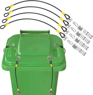 4 Pack Garbage Can Lock, Trash Can Lock Kit with Installation Hardware, Nylon Coated Wire Rope, Self-Tapping Screws, Outdoor Trash Can with Locking Lid for Animals Stop from Rummaging